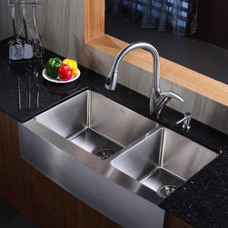 Kraus KHF203-36-KPF2120-SD20 36 inch Farmhouse Stainless Steel Sink And Faucet - Kitchen Sinks