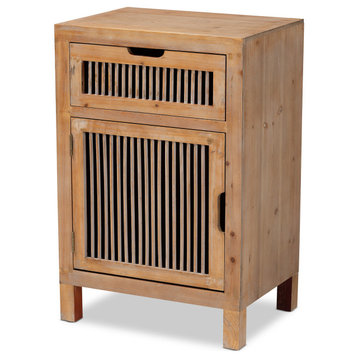 Kors Rustic Transitional Medium Oak 1-Door and 1-Drawer Wood Spindle Nightstand