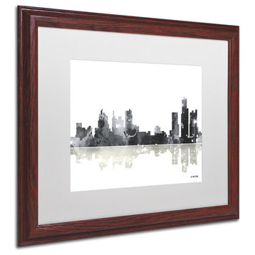 Marlene Watson 'Boston Mass Skyline BG-1' Art, Wood Frame, 16"x20", White Matte