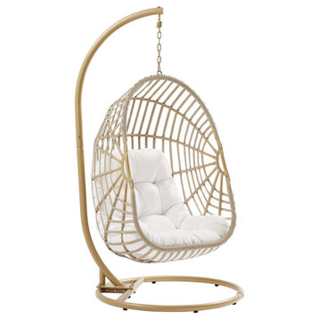 Amalie Wicker Rattan Outdoor Patio Rattan Swing Chair, Natural White