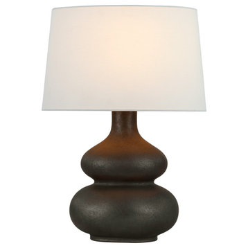 Lismore Medium Table Lamp in Stained Black Metallic with Linen Shade