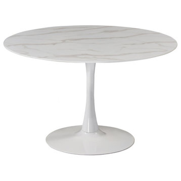 The Luna Dining Table, 48", White, Midcentury, Round