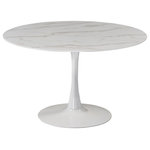 Meridian Furniture - Holly Faux Marble Top Dining Table, White Base, 48" Round Top - Add the Holly 36" dining table to your kitchen, den or office to enjoy its petite size and elegant lines. The tabletop is made of 10MM thick glass with a glamorous marble veneer. A shiny gold pedestal base adds to the appeal of this gorgeous piece, and lets it fit into smaller spaces comfortably. Choose from a wide array of available matching chair styles to complete your contemporary style decor.