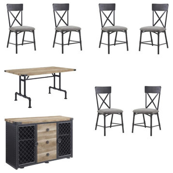 Home Square 8-Piece Set with Dining Table & 6 Side Chairs & 3 Drawer Server
