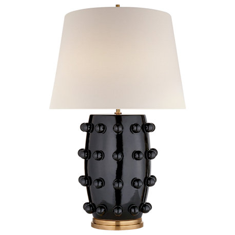 Linden Medium Lamp in Black with Linen Shade