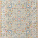 Momeni - Momeni Anatolia Machine Made Traditional Area Rug Light Blue 5'3" X 7'6" - The pastel color palette of the Anatolia Collection presents the softer side of tribal style. Subdued shades of pink, baby blue and brown fill the field and ornamental rug borders with classical medallions and vine and dot motifs. Crafted in an innovative combination of natural wool and nylon threads, modern machining mimics ancestral weaving techniques to create a series of chic floor coverings that are superior in beauty and performance.