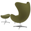 Grass Green Wool Fabric Egg Chair With Tilt-Lock Mechanism And Ottoman