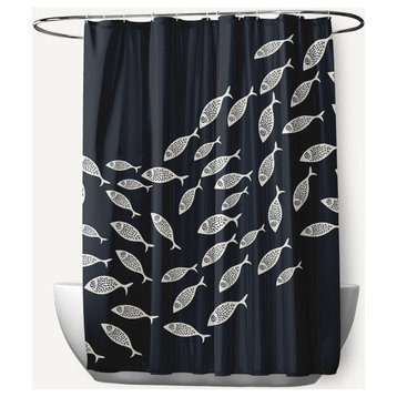 Escuela Shark Blue and White 70" w x 73" h Shower Curtain