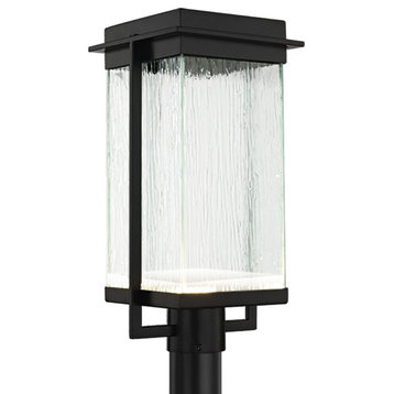 Pacific LED Post Light, Outdoor, Matte Black & Rain Artisan Glass