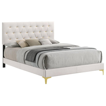 Pemberly Row Faux Leather Tufted Upholstered Panel Eastern King Bed White