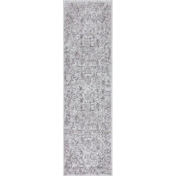 Cinda Traditional Oriental White Runner Rug, 2' x 7'
