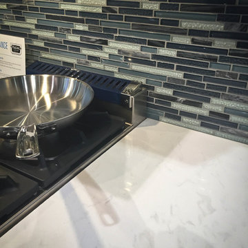 Blue Mosaic Backsplash with White Quartz!