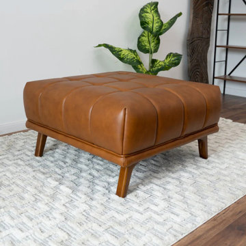 Cognac Leather Tufted Ottoman Kano