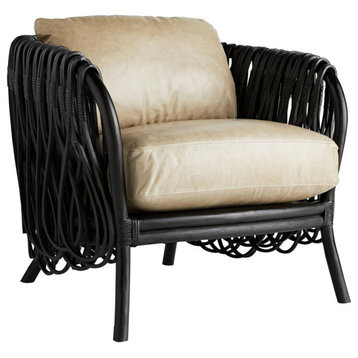 Strata Lounge Chair, Oyster Leather, Black, Rattan, Leather, 30"H (5590 3JRXH)
