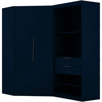 Mulberry Semi Open 2 Sectional Modern Wardrobe Corner Closet, Set of 2, Blue