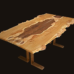 Studio Shot of the Elm Slab with Black Walnut Inlay - Dining Tables