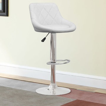 Adjustable Diamond Back Barstool, White Leatherette, Set of 2