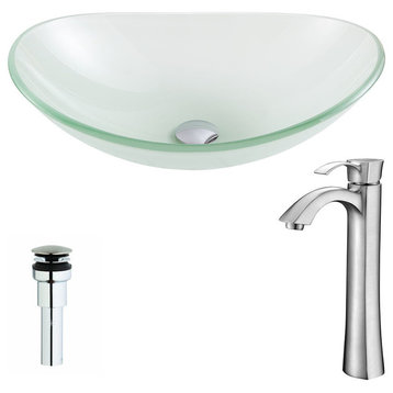 ANZZI Forza Series Deco-Glass Vessel Sink With Harmony Faucet, Faucet: Brushed N