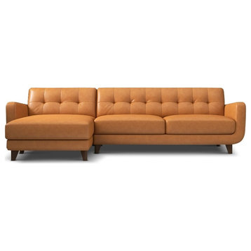 Eldorado Modern Living Room Top Leather Corner Sectional Couch in Cognac Tan