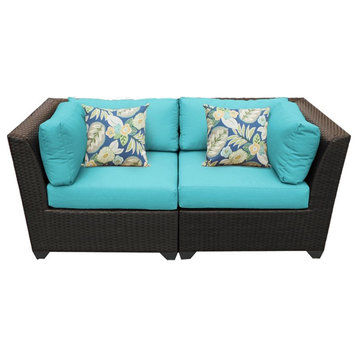 TK Classic Barbados Wicker Patio Loveseat in Turquoise