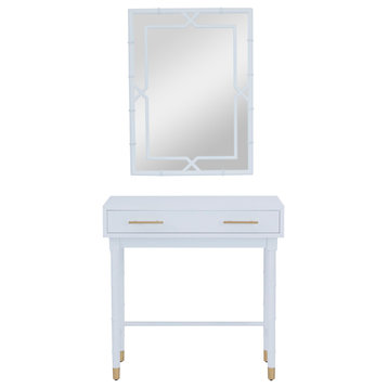 Set of 2 White Wood Traditional Console Table with Mirror, 31" x 31" x 16"