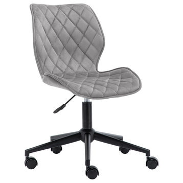 Diamond Stitched Black Base Velvet Office Chair, Grey