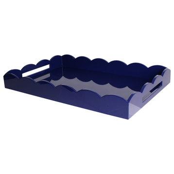 Addison Ross Lacquered Scalloped Ottoman Tray (Navy Blue) 26x17