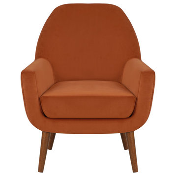 Accera Mid-Century Velvet Arm Chair, Burnt Orange