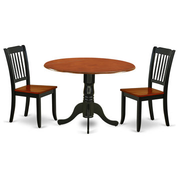 Dlda3-Bch-W 3Pc Round 42 Inch Table And 2 Vertical Slatted Chairs