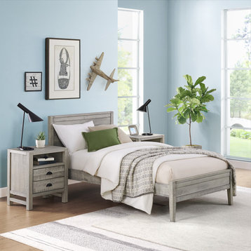 Windsor 3-Piece Set with Panel Twin Bed and 2 Nightstands, Driftwood Gray, Twin