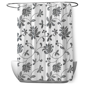 70"Wx73"L Traditional Floral Shower Curtain, Black