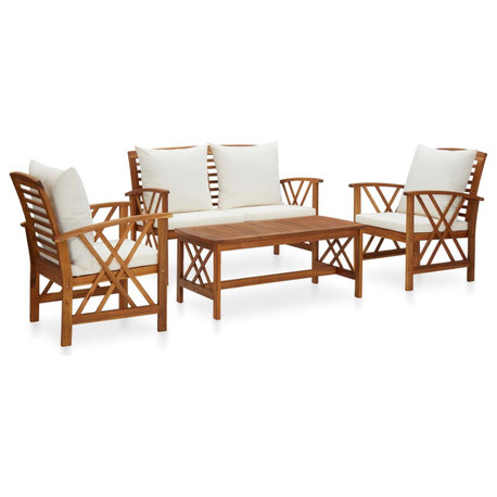 vidaXL Patio Furniture Set 4 Piece Bench Seat with Table Solid Acacia Wood