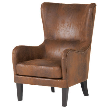 Salerno Contemporary Microfiber Wingback Club Chair, Brown and Dark Brown