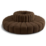 Meridian Furniture - Arc Upholstered Outward Curved Modular Sectional, Brown, 8-Piece: Reverse Corner (8), Velvet - Give your living room or den the perfect blend of style and versatility with this Arc velvet fabric curved modular Sectional. Part of the Arc modular furniture collection, this Sectional comes upholstered in rich brown velvet fabric and features deep channel tufting that adds a touch of luxury while enhancing comfort and support. A seamless combination of form and function, this chair can be used with other Arc pieces to create a myriad of configurations in your well-curated room.