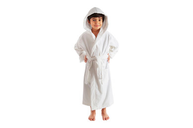 Kids Terry Velour Turkish Hooded Bath Robe, White, Small