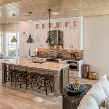 Transitional White Kitchen, Bar & Laundry