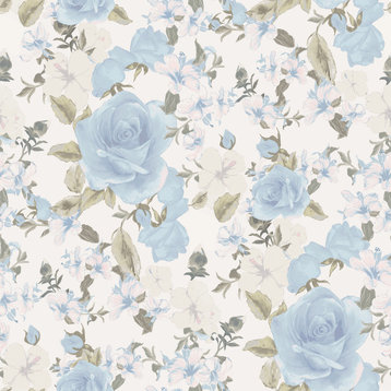 Sunset Harbor Rose Bella Lina Blue Roses & White Flowers Wallpaper Sample