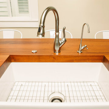 Extra Thick Sapele Mahogany Kitchen Island w/ Farmhouse Sink