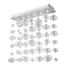 6 Light Bubbles Pendant Chandelier Light, Chrome Finish With Rainbow Glass