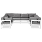 Meridian Furniture - Nizuc Water Resistant Patio U-Shaped Modular Sectional, Gray, 8-Piece: 4 Armless Chair, 4 Corner Chair, White Aluminum Frame - Pick and choose your favorites from the Nizuc collection to create a modular seating group the whole gang will enjoy. The sturdy aluminum frame provides dependable support for friends and family as they relax and unwind, and the resilient grey water resistant fabric stands up to the elements without losing its beautiful demeanor, so you can count on it lasting for the long haul. Latches beneath these seating pieces help you easily attach them to one another for convenient setup.