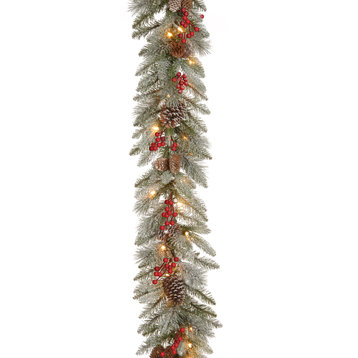 National Tree Company 9' Snowy Bristle Berry Garland with Clear Lights