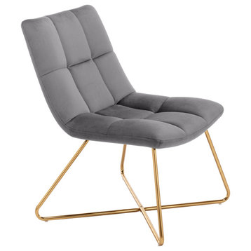 Square Tufted Velvet Lounge Chair, Grey