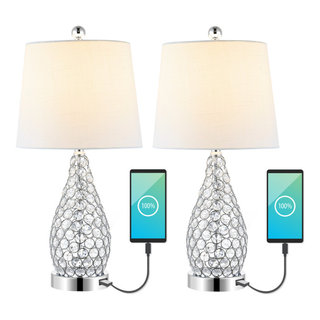 Jonathan Y Madelyn 11.5 in. Clear/Chrome Bohemian Classic Acrylic Rechargeable Integrated LED Table Lamp