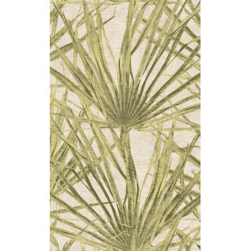 Palm Leaves Non-Woven Botanical Textured Double Roll Wallpaper, Dusty Yellow, Sample