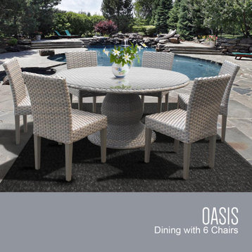 Monterey 60" Outdoor Patio Dining Table With 6 Armless Chairs, Gray Stone