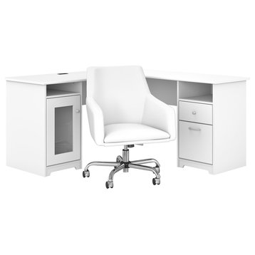 Cabot 60W L-Shaped Computer Desk With Mid Back Leather Box Chair