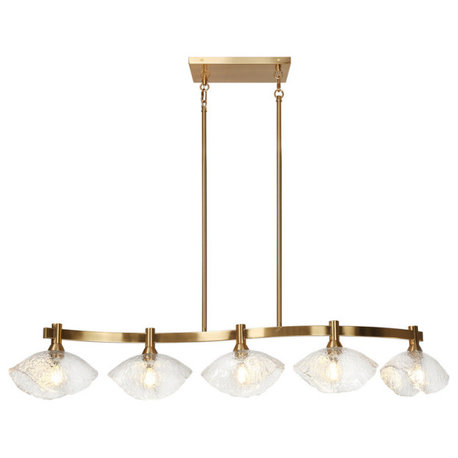 LNC Evangeline 5-Light 44.5" Modern Linear Glass Kitchen Island Light, Brass