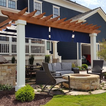 3 rows of 5'X16' Infinity Canopy featuring White and Marine Blue Sunbrella