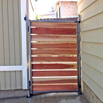 Redwood Gate w/Metal Frame & Concrete Patio