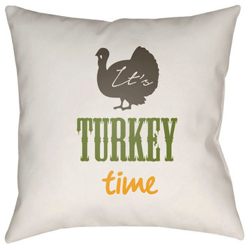 Its Turkey Time by Surya Pillow, White/Brown/Green, 20' x 20'